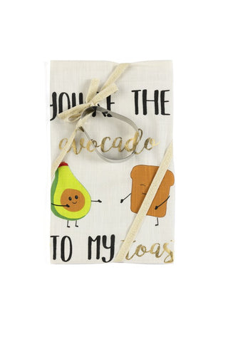 "YOU'RE THE AVOCADO TO MY TOAST" TEA TOWEL AND COOKIE CUTTER SET, IVORY