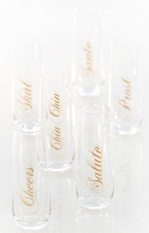 ASSORTED SET OF 6 STEMLESS TOASTING CHAMPAGNE FLUTES